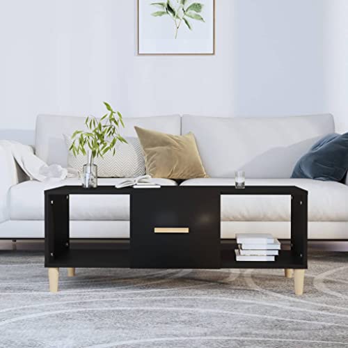 FIRBNUS Wohnzimmertisch Modern 102x50x40 cm Tisch Wohnzimmer Couchtisch Beistelltisch Stilvollen Kleiner Coffee Table Coutischtisch Sofatisch Schwarz Holzwerkstoff 2 Offene Fächer und Schublade von FIRBNUS