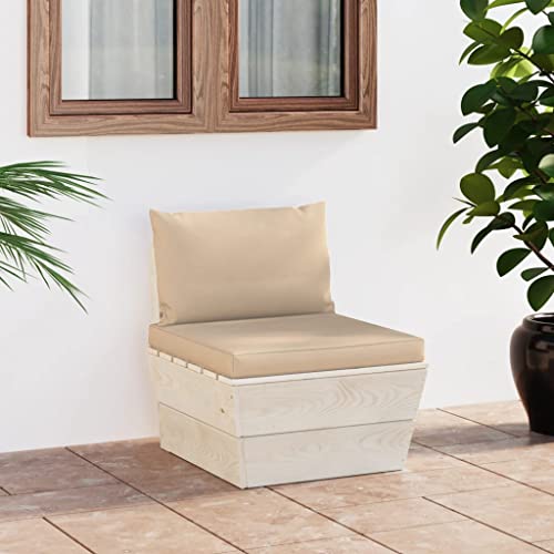 FIRBNUS Zentrales Gartensofa auf Paletten mit Beige, Kissen 60 x 60 x 65 cm, Gartenstuhl, Gartenstühle, Outdoor-Stühle, Gartenmöbel, aus Tannenholz von FIRBNUS