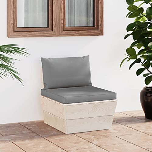 FIRBNUS Zentrales Gartensofa auf Paletten mit grauem Kissen, 60 x 60 x 65 cm, Gartenstuhl, Gartenstühle, Outdoor-Stühle, Gartenmöbel, aus Tannenholz von FIRBNUS