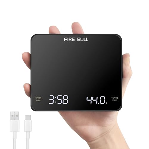 FIRE BULL Mini Kaffeewaage mit Timer, 3kg/0.1g Digitale Elektronische Küchenwaage Gewicht von Lebensmitteln mit Timerfunktion Messen, Digitale Kaffee Skala mit LED-Anzeige Versteckter Bildschirm von FIRE BULL