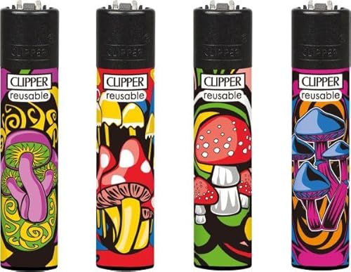 Clipper Feuerzeuge Mushroom Colors (4er Set), Neue Motive 2025 von FIRE-FLOW
