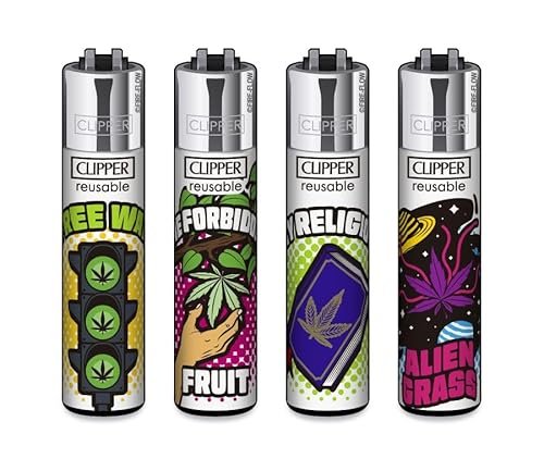 Clipper Feuerzeuge Weed Laws (4er Set), Neue Motive 2025 von FIRE-FLOW