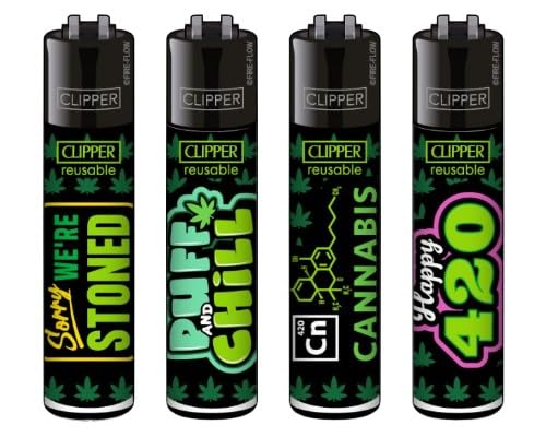 Clipper Feuerzeuge Weed Statements 9 (4er Set), Neue Motive 2025 von FIRE-FLOW