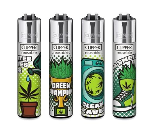 Clipper Feuerzeuge Weed Status (4er Set), Neue Motive 2025 von FIRE-FLOW