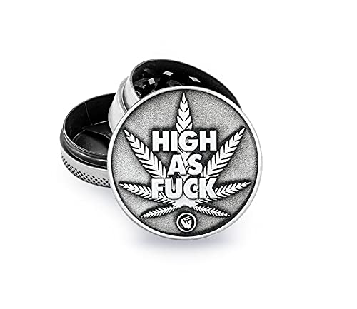 FIRE-FLOW™ GRINDER HIGH AS FUCK, Silver, 40mm, 3 Teile, Crusher Pollen, Kräuter, Gewürze von FIRE-FLOW