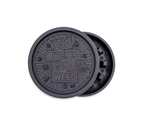 FIRE-FLOW Hemp - Grinder Bad Bitches (55mm), 2 Teile, Crusher Pollen, Kräuter, Gewürze (Schwarz), HG55-105-B von FIRE-FLOW