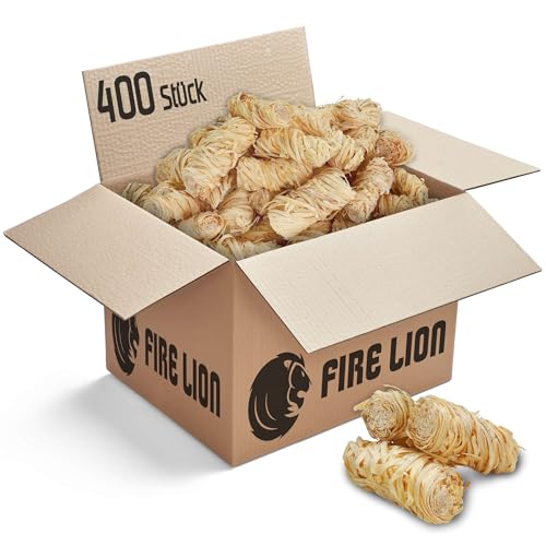 FIRE LION - ca. 400 Stück - Anzündwolle für Kamin, Ofen und Grill – Ökologischer Holzanzünder, Kaminanzünder, Grillanzünder, Anzünder Holzwolle (400 Stück) von FIRE LION