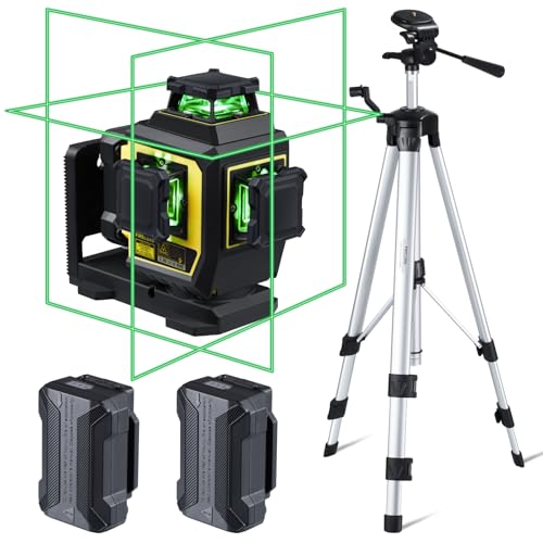 Kreuzlinienlaser mit Stativ, Firecore Laser-Wasserwaage Selbstnivellierend Linienlaser Grün, 3×360° Laser Level für Baustellen und Heimwerkerprojekt Lithium Batterie Enthalten (Grün) von FIRECORE