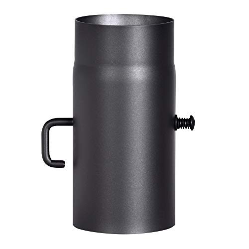 FIREFIX R130/2D Ofenrohr aus 2 mm starken Stahl (Rauchrohr) in 130 mm Durchmesser, für Kaminöfen und Feuerstellen, Senotherm, schwarz, 250 mm lang mit Regulierklappe von FIREFIX