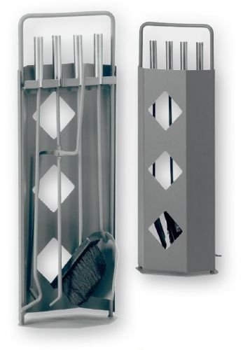 FIREFIX K2402 Kaminbesteck 5-teilig, 230 x 140 x 660 mm (BxTxH), Besteckteile und Ständer grau lackiert, Griffe aus Edelstahl von FIREFIX