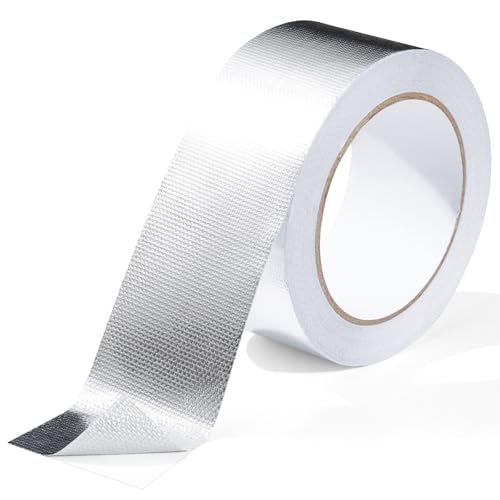 FIREWESS Aluminiumband, Aluminiumfolie Hitzeschild Band, Silber Alu Klebeband, Glasfaser Hitzeschild Folienband für Schlauch und Auto Verwendung 50mm*50m von FIREWESS