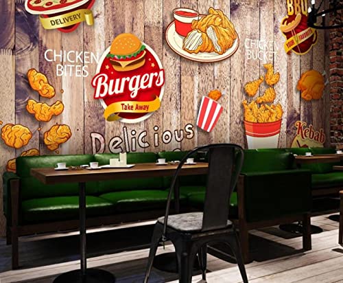 Benutzerdefinierte 3D-Wandtapete Handgemalte Fried Chicken Burger Western Restaurant Wandbild Dekorative Malerei-450Cmx300Cm von FIRSITNG