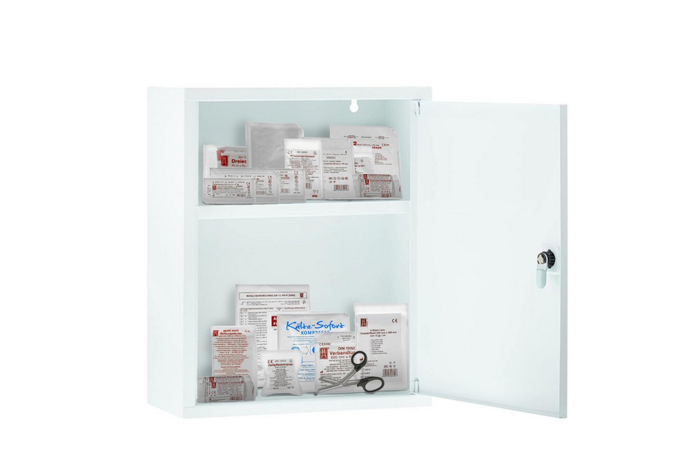 FIRST AID ONLY® Medizinschrank Verbandschrank Weiß mit 2 Fächern mit DIN 13157 Füllung Medizinschrank 37 x 30 x 14 cm von FIRST AID ONLY®