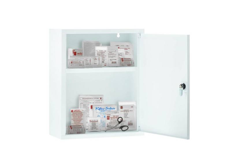 FIRST AID ONLY® Medizinschrank Verbandschrank Weiß mit 2 Fächern mit DIN 13157 Füllung Medizinschrank 37 x 30 x 14 cm von FIRST AID ONLY®