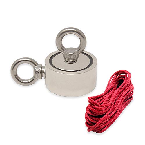 N42 Neodym Pot - Magnet Mit 2X M8 Augenbolzen und 10 M Seil Für Magnetfischen, Erholung und Schatzsuche - 60mm Durchmesser x 22mm - 120kg Zug von first4magnets