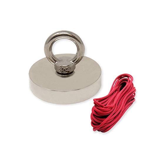 N42 Neodym - Topf - Magnet Mit M10 - Augenbolzen und 10 M Seil Für Magnetfischen, Erholung und Schatzsuche - 75mm Durchmesser x 15mm - 200kg Zug von first4magnets