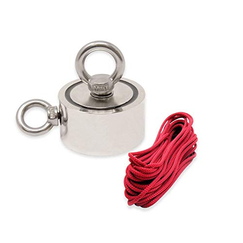 N42 Neodym - Topf - Magnet Mit 1X M10 und 1X M8 Eyebolt und 10 M Seil Für Magnetfischen, Erholung und Schatzsuche - 75mm Durchmesser x 25mm - 200kg Zug von first4magnets