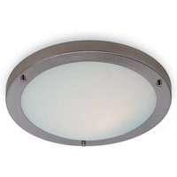 Firstlight Products - Firstlight Rondo - 1 Light Flush Deckenleuchte Gebürsteter Stahl, Opalglas IP54, E27 von FIRSTLIGHT PRODUCTS