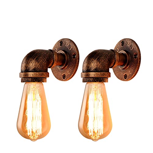 FIRVRE 2er Pack Industrielle Wandleuchte Rohr Arm Licht Retro Steampunk Vintage Rost Farbe Wasserrohr Metall Wandlampe Wandkunst Dekoration loft Stil Beleuchtung für Restaurant Café Bar Küche von FIRVRE