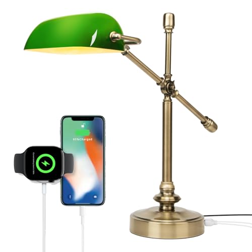 FIRVRE Grün Glas Bankers Schreibtischlampe mit 2 USB-Ladeanschluss Tischlampe Touch Control Leselampe 3 Wege dimmbare Bürolampe mit verstellbarem Arm für Home Office Arbeitsplatz Bibliothek Klavier FIRVRE Grün Glas Bankers Schreibtischlampe mit 2 USB-Ladeanschluss Tischlampe Touch Control Leselampe 3 Wege dimmbare Bürolampe mit verstellbarem Arm für Home Office Arbeitsplatz Bibliothek Klavier von FIRVRE
