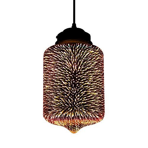 FIRVRE Modernes Pendelleuchte 3D Glas Buntes Feuerwerk Kreative Vintage Industrielle Hängelampe LED E27 Kronleuchter für Küche Restaurant Schlafzimmer Bar Garten von FIRVRE