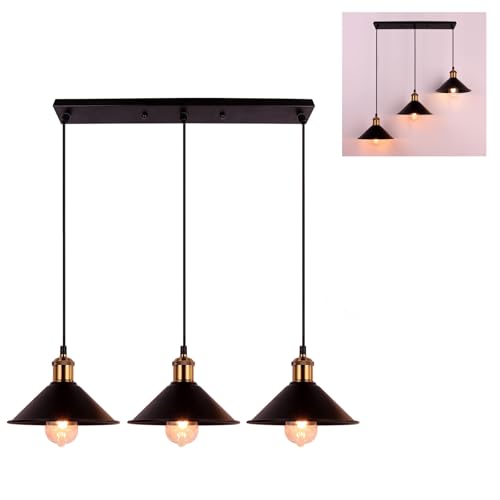 FIRVRE Pendelleuchte 3-Flammig Höhenverstellbar, Deckenlampe Hängend Vintage für Esszimmer Flur Wohnzimmer, E27 Hhängelampe Industrial Metall für Esstisch von FIRVRE
