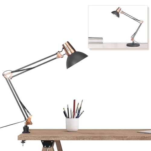 FIRVRE Schwarz Retro Metall Schwenkarm Schreibtischlampe mit Klemme Hohe Multigelenk Arbeitsleuchte mit Schalter für Schlafzimmer Studierzimmer Heim Büro von FIRVRE