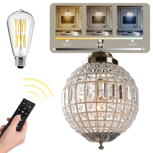 Kronleuchter Kristall Dimmbar mit Fernbedienung, LED Globo Pendelleuchte Höhenverstellbar, Hängelampe 30cm Rund Vintage fur Wohnzimmer, Schlafzimmer, Flur, Küche Kronleuchter Kristall Dimmbar mit Fernbedienung, LED Globo Pendelleuchte Höhenverstellbar, Hängelampe 30cm Rund Vintage fur Wohnzimmer, Schlafzimmer, Flur, Küche von FIRVRE