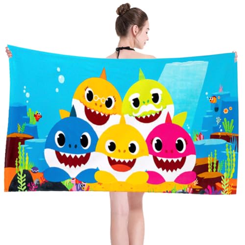FISAPBXC Babyshark Strandtuch,Babyshark Cartoon Badehandtuch Towel Beach Anime Kinder Supersaugfähige Badetücher Mikrofasertücher, Badetuch Für Reisen Sport Outdoor Yoga Kinder Jugendliche Erwachsene von FISAPBXC