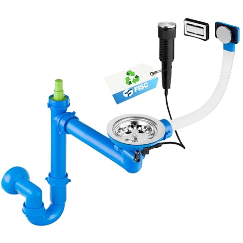 FISC Recyceltes Siphon Küchenspüle Set mit PUSH Button und Universal Überlauf 3 1/2" | Siphon für Edelstahl- und Granitspülen | Küchenspülenablauf Set - Spülbecken Ablaufgarnitur mit Excenterventil FISC Recyceltes Siphon Küchenspüle Set mit PUSH Button und Universal Überlauf 3 1/2" | Siphon für Edelstahl- und Granitspülen | Küchenspülenablauf Set - Spülbecken Ablaufgarnitur mit Excenterventil von FISC