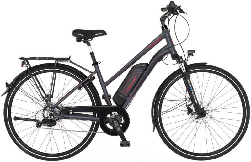 FISCHER Fahrrad E-Bike VIATOR 1.0 Trapez 44, 8 Gang Shimano Acera Schaltwerk, Kettenschaltung, Heckmotor, 418 Wh Akku, (mit Faltschloss) von FISCHER Fahrrad