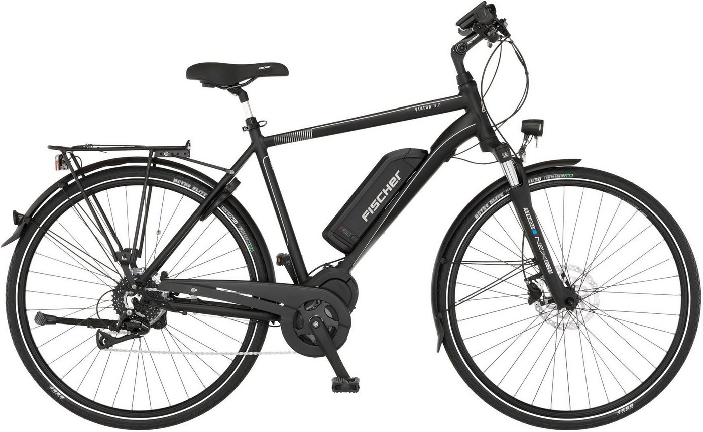 FISCHER Fahrrad E-Bike VIATOR 3.0 Herren 55, 8 Gang Shimano Acera Schaltwerk, Kettenschaltung, Mittelmotor, 557 Wh Akku, (mit Faltschloss) von FISCHER Fahrrad