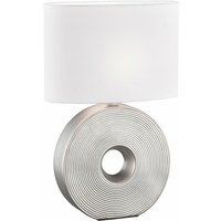 Fischer Leuchten - Tischlampe silber Beistellleuchte modern Nachttischlampe oval, Designleuchte Leselampe Textil Schirm weiß, Keramik, 1x E27 von FISCHER LEUCHTEN