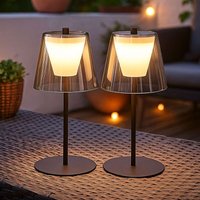 Fischer Leuchten - led Tischleuchte Touchdimmer Außenlampe Rauchglas Gartenlampe Akku Tischlampe, Metall sandschwarz, 2W 270lm warmweiß, DxH 14 x 35 von FISCHER LEUCHTEN