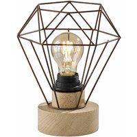 Fischer Leuchten - Retro Käfig Tisch Leuchte rost Wohn Schlaf Zimmer Holz Lese Lampe Eiche Optik FH-Lighting 850072 von FISCHER LEUCHTEN