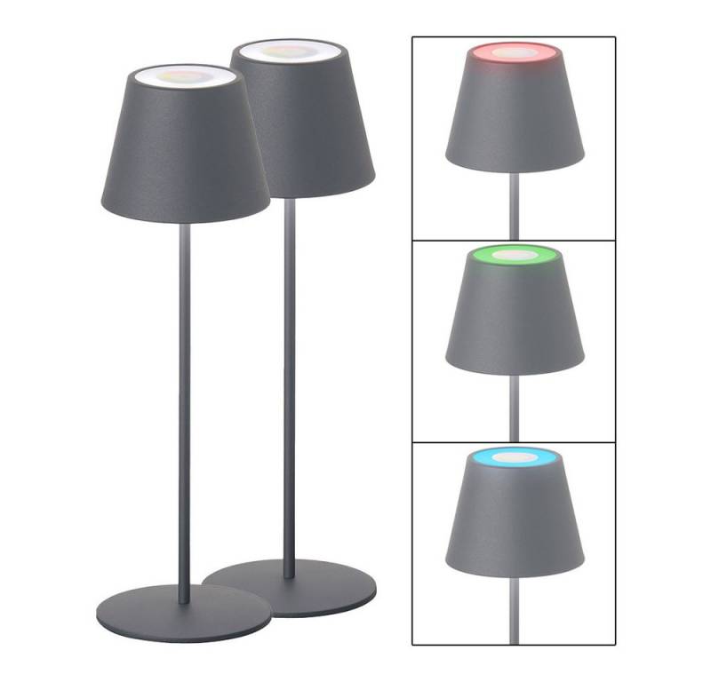 FISCHER & HONSEL LED Tischleuchte, LED-Leuchtmittel fest verbaut, Warmweiß, Tischleuchte Außenleuchte Gartenlampe LED Grau Dimmbar IP44 RGBW 2er von FISCHER & HONSEL