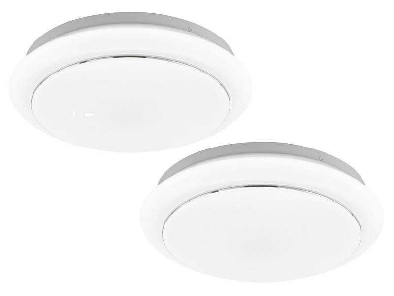 FISCHER & HONSEL LED Deckenleuchte, LED fest integriert, Warmweiß, Treppenhauslampen 2er SET rund & flach Design Weiß Ø38cm von FISCHER & HONSEL