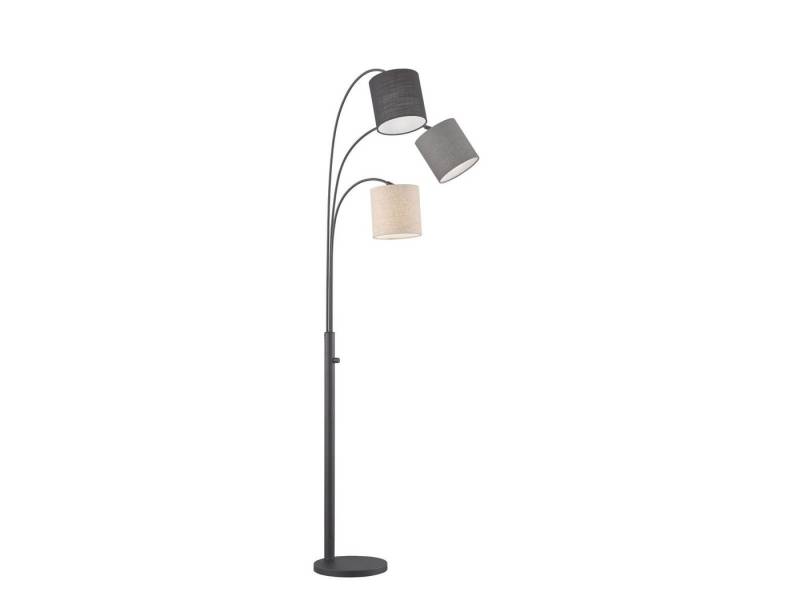 FISCHER & HONSEL LED Stehlampe, Dimmfunktion, LED wechselbar, Warmweiß, große Bogenlampe mehrflammig, Lampenschirme Leinen Beige Grau Schwarz von FISCHER & HONSEL