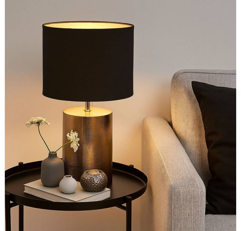 FISCHER & HONSEL Schreibtischlampe, Leuchtmittel inklusive, Warmweiß, LED Tischlampe Schlafzimmerleuchte Nachttischlampe Keramik Textil von FISCHER & HONSEL