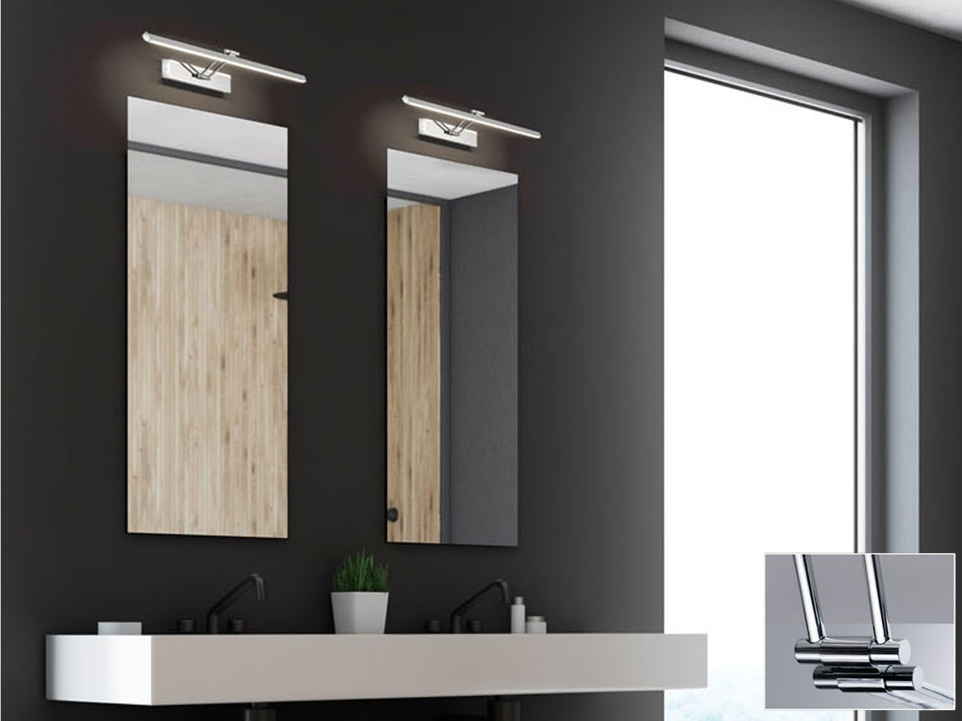 FISCHER & HONSEL Spiegelleuchte, IP44, schwenkbar, LED fest integriert, Warmweiß, 2er SET Wand Bad-Lampen 60cm, Badezimmerlampen für Badezimmer-Spiegel von FISCHER & HONSEL