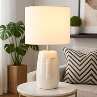 Fischer&honsel - Tischleuchte Nachttischlampe Beistellleuchte Schlafzimmerleuchte Wohnzimmerlampe, Keramik beige Stoffschirm weiß, 1x E14, h 39 cm von FISCHER & HONSEL