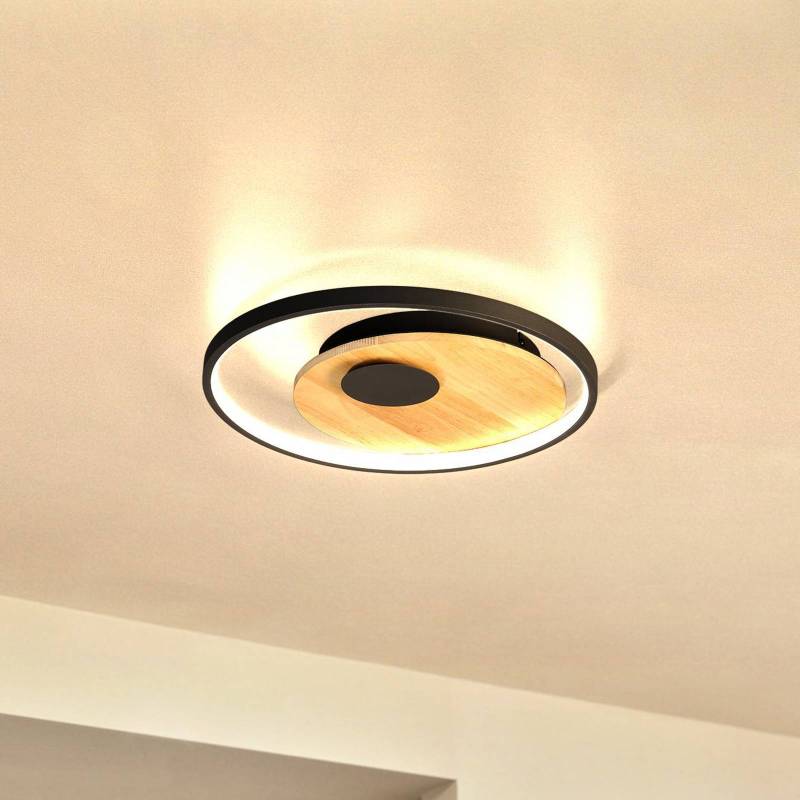 LED-Deckenlampe Marit, Ø 40 cm, sandschwarz, Metall/Holz von FISCHER & HONSEL