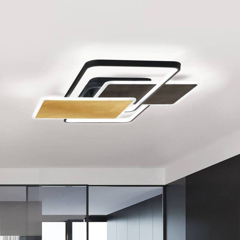 LED-Deckenleuchte Quadro, schwarz/blattgold, 90 x 60 cm, CCT von FISCHER & HONSEL