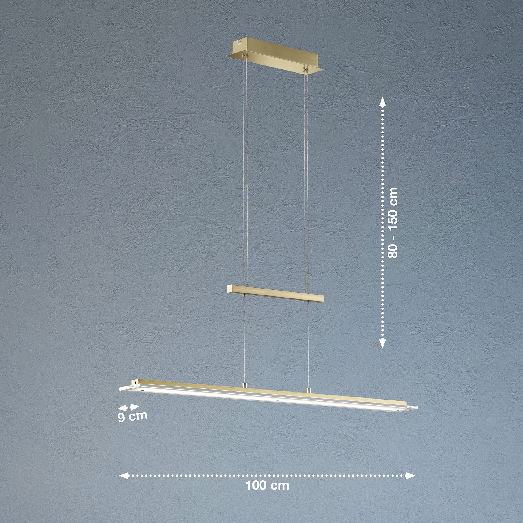 LED-Hängeleuchte Tenso, messingfarben, Länge 100 cm, CCT von FISCHER & HONSEL