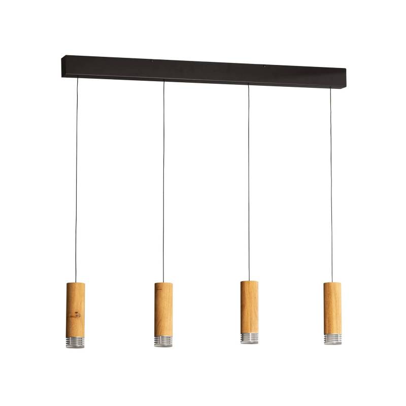 LED-Pendellampe Shine-Wood, 100 cm, Eiche/schwarz, 4-flg. von FISCHER & HONSEL