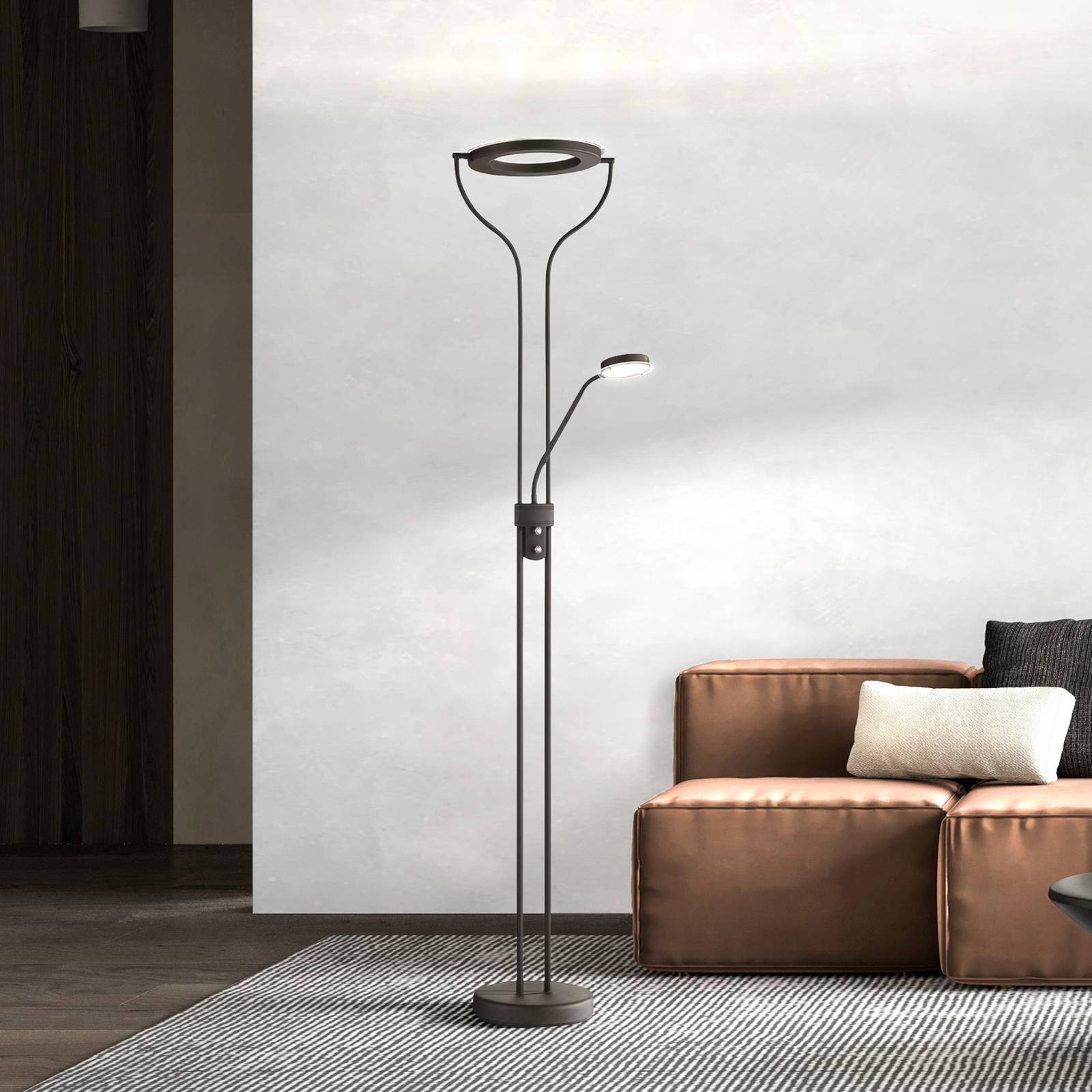 LED-Stehlampe Davos, schwarz, Höhe 180 cm, 2-flg., CCT LED-Stehlampe Davos, schwarz, Höhe 180 cm, 2-flg., CCT von FISCHER & HONSEL
