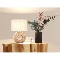 Fischer&honsel - Tischleuchte hanke mit Keramikfuß Holzoptik & Leinenschirm Beige, Höhe 31cm von FISCHER & HONSEL