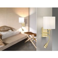 Wandleuchte dreamer Messing mit led Leselampe, Stoffschirm Weiß, Höhe 24cm von FISCHER & HONSEL