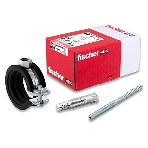 fischer Rohrschellen-Set FGRS 20-24 gvz, Rohrschellen-Set mit 30 Teilen: 10 Stk. Gelenkrohrschellen FGRS 20-24,10 Stk. Stockschraube STST8x80,10 Stk. Universaldübel UX10x60, Art-Nr. 547057 von fischer