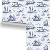 Toile Bateaux | Indigo Auf Weiß Abnehmbare Tapete von FISCHKANDI